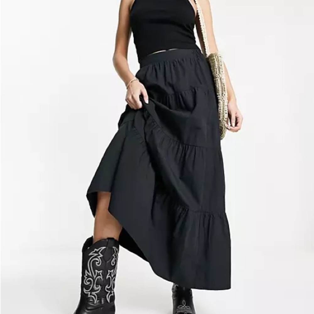 maxi black skirt poplin